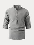 Leisure Half Placket Cotton Linen Shirt Shirts coofandy Grey S