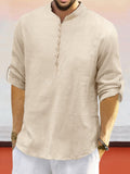 Leisure Half Placket Cotton Linen Shirt Shirts coofandy Light Khaki S