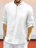 Leisure Half Placket Cotton Linen Shirt Shirts coofandy White S