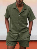 Casual Corduroy Shirt Shorts Set Sets coofandy Army Green S