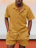 Casual Corduroy Shirt Shorts Set Sets coofandy Yellow S