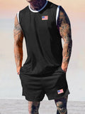 Athleisure Breathable Tank Top Shorts Set Sets coofandy Black M