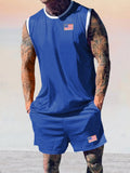 Athleisure Breathable Tank Top Shorts Set Sets coofandy Blue S