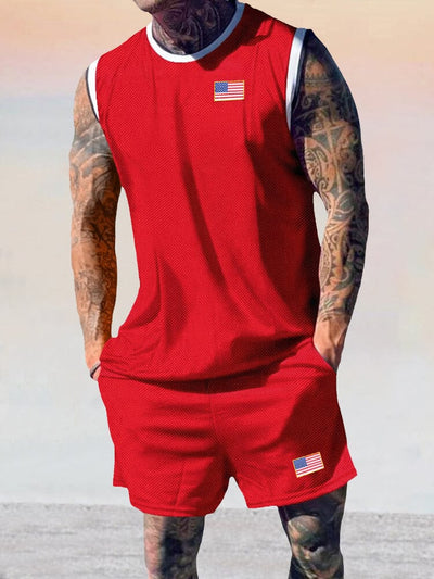 Athleisure Breathable Tank Top Shorts Set Sets coofandy Red S 