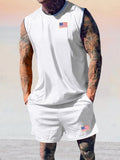 Athleisure Breathable Tank Top Shorts Set Sets coofandy White S