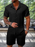 Leisure Textured Shirt Set Sets coofandy Black S