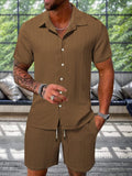 Leisure Textured Shirt Set Sets coofandy Brown S