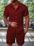 Leisure Textured Shirt Set Sets coofandy Dark Red S