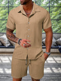 Leisure Textured Shirt Set Sets coofandy Khaki S