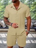 Leisure Textured Shirt Set Sets coofandy Camel S