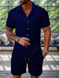 Leisure Textured Shirt Set Sets coofandy Navy Blue S