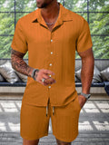 Leisure Textured Shirt Set Sets coofandy Orange S