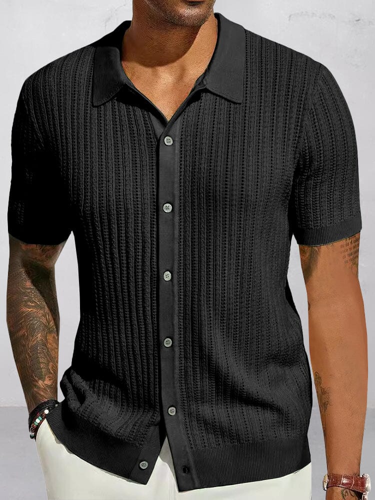 Stylish Breathable Hollow Knit Shirt Shirts coofandy Black S 