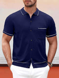 Classic Stretch Knit Shirt Shirts coofandy Navy Blue M