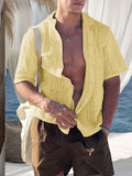 Breathable Fashion Hollow Out Knit Shirt Shirts coofandy Yellow S