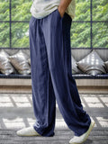 Leisure Cotton Linen Drawstring Pants Pants coofandy Navy Blue S