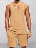 Soft Knit Tank Top Shorts Set Sets coofandy Khaki M