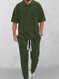 Casual Jacquard Knit Polo Shirt Set Sets coofandy Army Green S