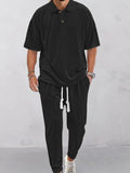 Casual Jacquard Knit Polo Shirt Set Sets coofandy Black M