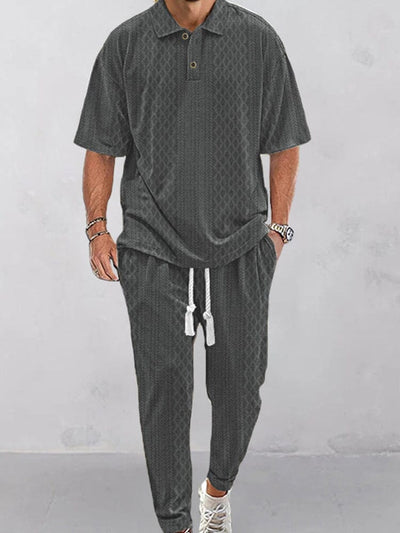 Casual Jacquard Knit Polo Shirt Set Sets coofandy Grey M 