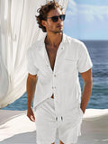 Casual Versatile Vacation Shirt Set Sets coofandy White S