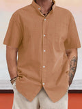 Casual 100% Cotton Stand Collar Shirt Shirts coofandy Brown S