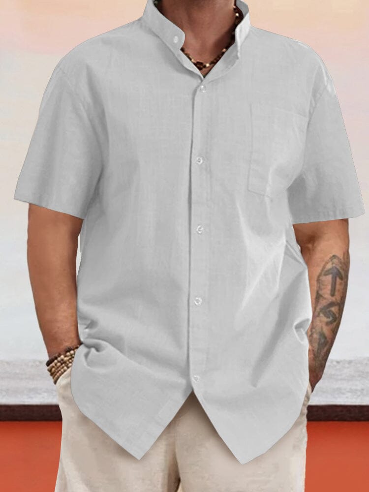 Stand Cotton Men's New Print Grey Fall Collar Shirts main image 1