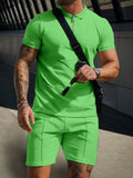 Leisure Waffle Polo Shirt Set Sports Set coofandy Green M