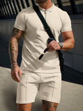 Leisure Waffle Polo Shirt Set Sports Set coofandy Khaki M