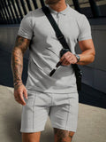 Leisure Waffle Polo Shirt Set Sports Set coofandy Gray M