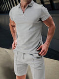 Leisure Waffle Polo Shirt Set Sports Set coofandy