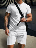 Leisure Waffle Polo Shirt Set Sports Set coofandy White M