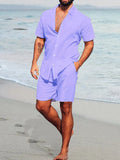 Versatile 100% Cotton Two-Piece Outfits Sets coofandy Purple M
