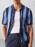 Coastal Vintage Striped Knit Shirt Shirts coofandy Blue M