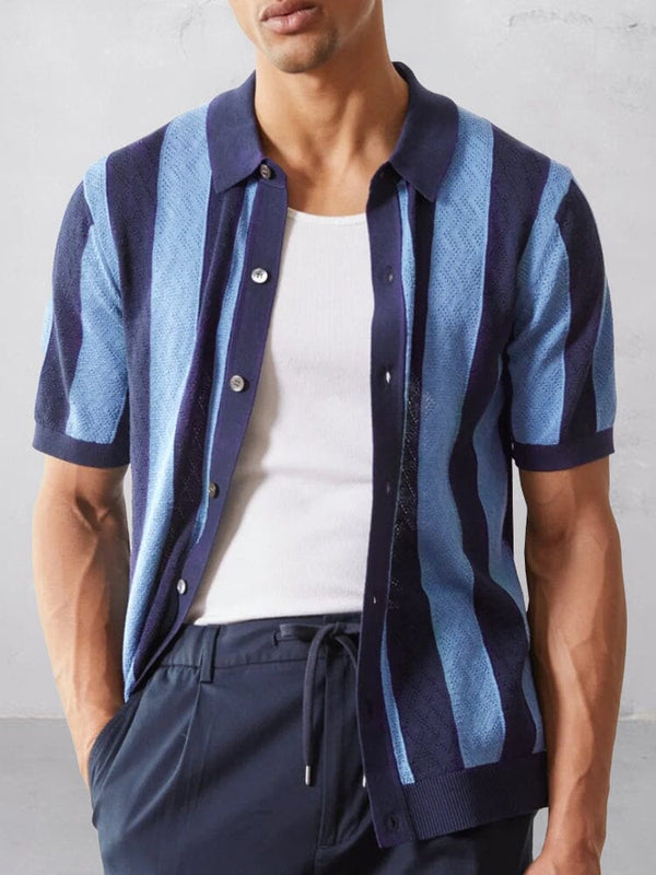 Coastal Vintage Striped Knit Shirt Shirts coofandy Blue M
