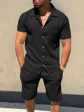 Versatile Striped Textured Shirt Set Sets coofandy Black S