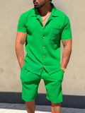 Versatile Striped Textured Shirt Set Sets coofandy Green S