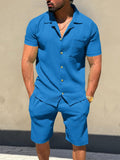 Versatile Striped Textured Shirt Set Sets coofandy Blue S