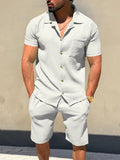 Versatile Striped Textured Shirt Set Sets coofandy White S