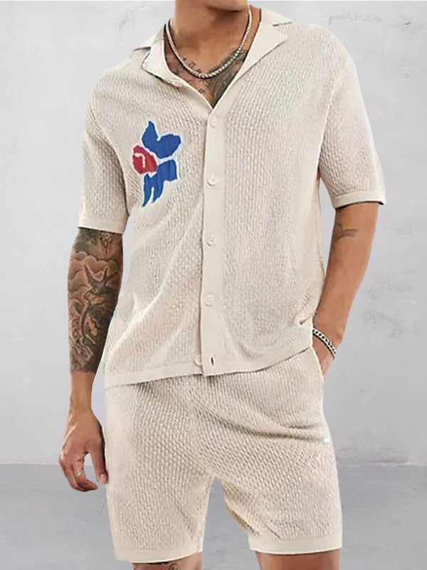 Vibrant Jacquard Knit Shirt Set Sets coofandy Apricot M