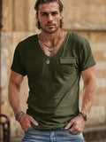 Casial Versatile U-Neck Tee T-Shirt coofandy Army Green S