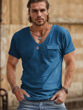 Casial Versatile U-Neck Tee T-Shirt coofandy Blue S