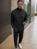 Soft Touch Textured Shirt Set Sets coofandy Black M