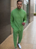 Soft Touch Textured Shirt Set Sets coofandy Green S