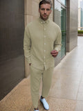 Soft Touch Textured Shirt Set Sets coofandy Khaki M