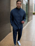 Soft Touch Textured Shirt Set Sets coofandy Navy Blue S