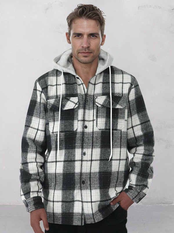 Comfy Flannel Hooded Plaid Jacket Shirts coofandy Grey M