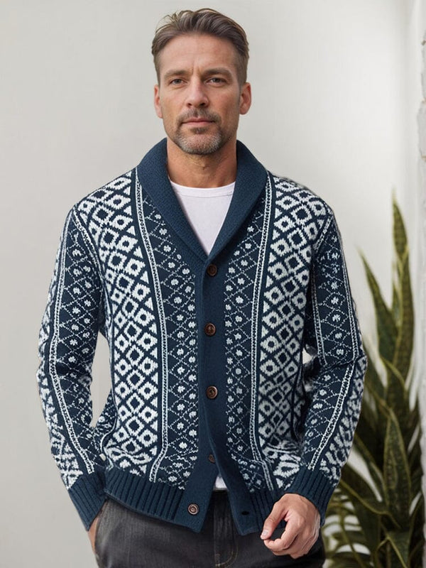 Vintage Shawl Collar Knit Cardigan Cardigans coofandy Navy Blue M