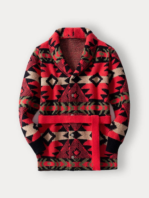 Vintage Jacquard Knit Cardigan Cardigans coofandy Red M
