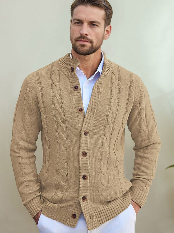 Effortless Cable Knit Cardigan Sweater coofandy Khaki M